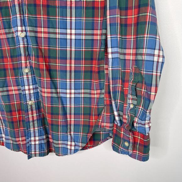 J Crew Mens Medium M Blue Red Green Plaid Button Down Shirt Cotton Long Sleeve - Picture 2 of 6